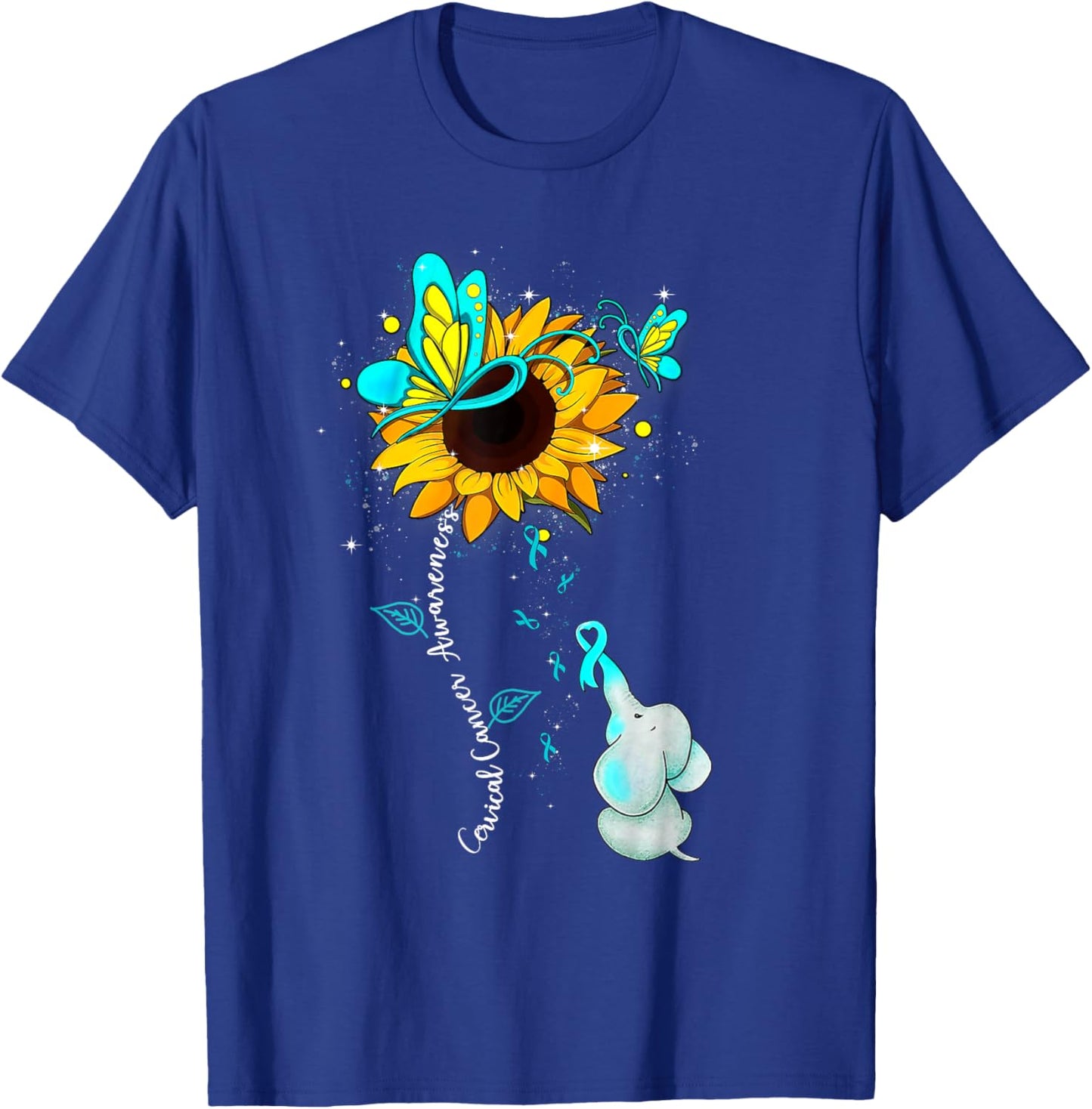 Cervical Cancer Awareness Sunflower Elephant Men T-Shirt - T-Shirt | Royal