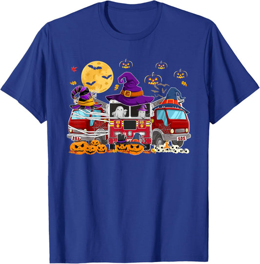 Happy Halloween Firefighter Fire Truck Halloween Kids T-Shirt - T-Shirt | Royal