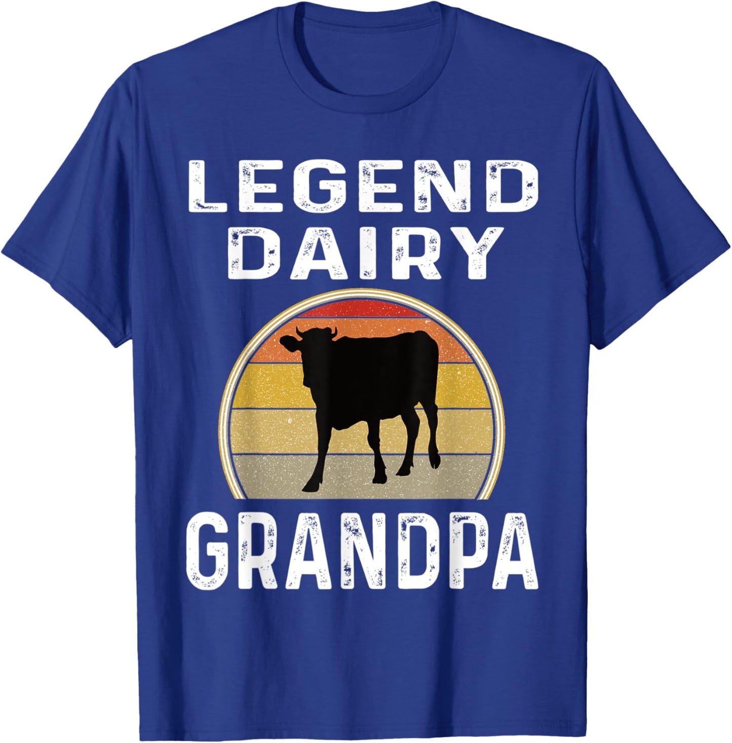 Legend Dairy Grandpa Retro Sunset Cow Farming Funny Cattle T-Shirt - T-Shirt | Royal