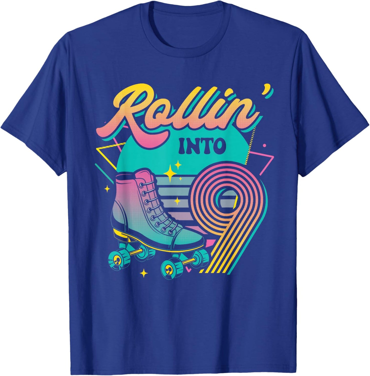 Roller Skate 9th Birthday Party Rolling into 9 Retro Girl T-Shirt - T-Shirt | Royal