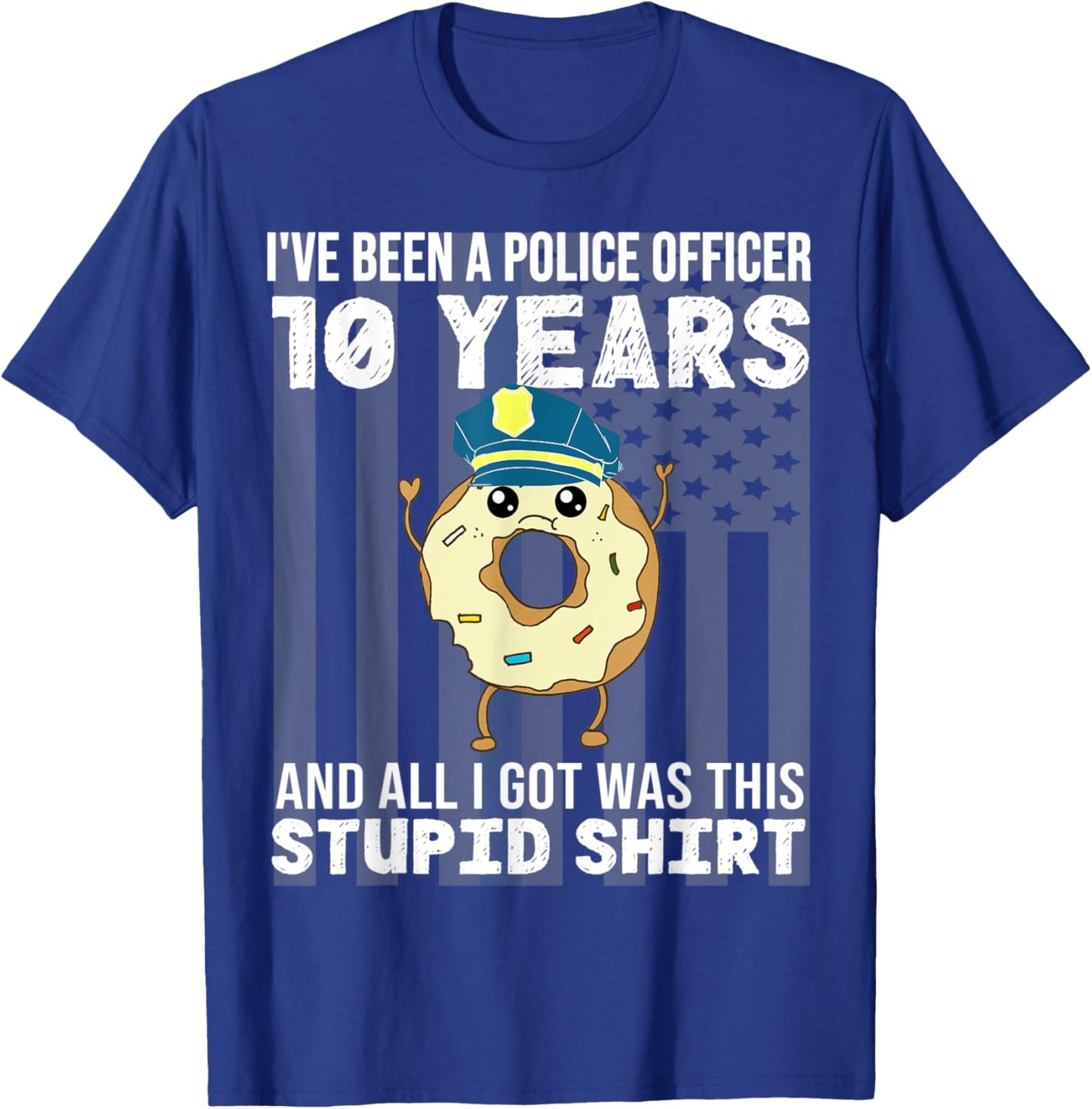 10 Year Police Officer Anniversary Ten Years of Service T-Shirt - T-Shirt | Royal