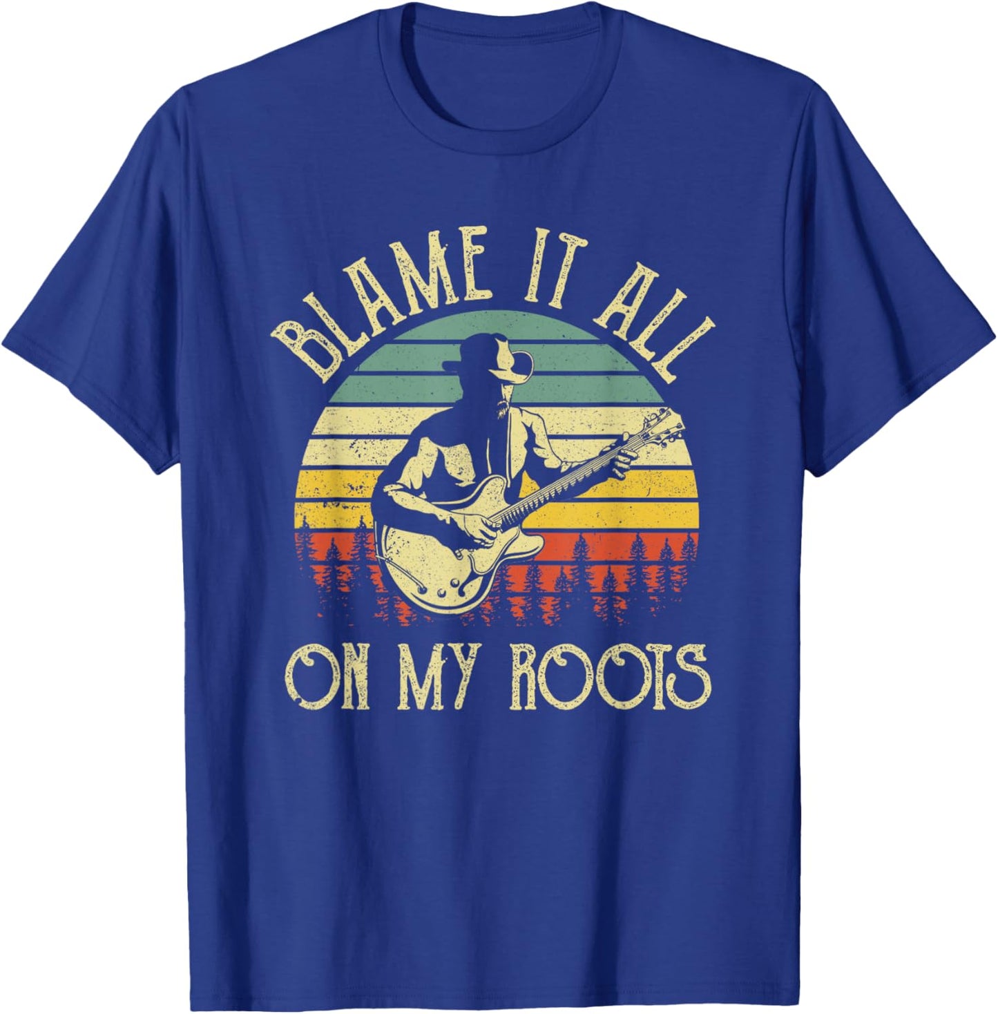 Vintage Cowboy Hat Guitar Blame It All On My Roots T-Shirt - T-Shirt | Royal
