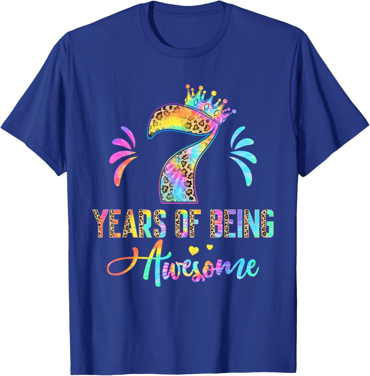 Kids Seven Year Old Rainbow 7th Birthday Leopard For Girls 7 T-Shirt - T-Shirt | Royal