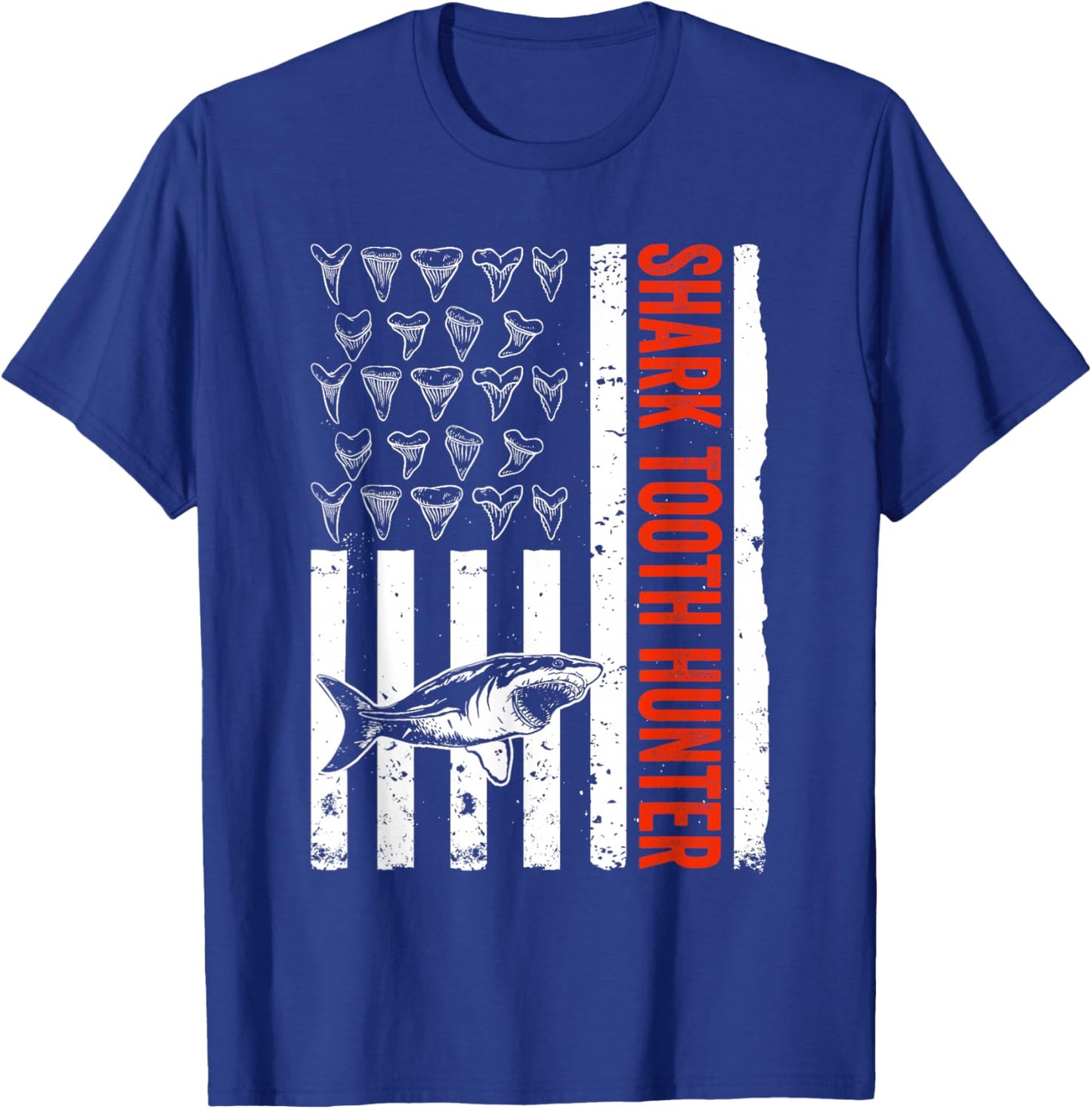 Shark Teeth Collecting US Flag Shark Tooth Hunter T-Shirt - T-Shirt | Royal