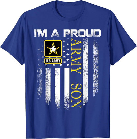 Vintage I'm A Proud Army Son With American Flag Gift T-Shirt - T-Shirt | Royal