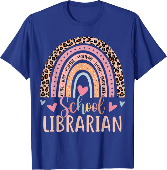 School Librarian Rainbow Leopard Print Funny Librarian T-Shirt - T-Shirt | Royal