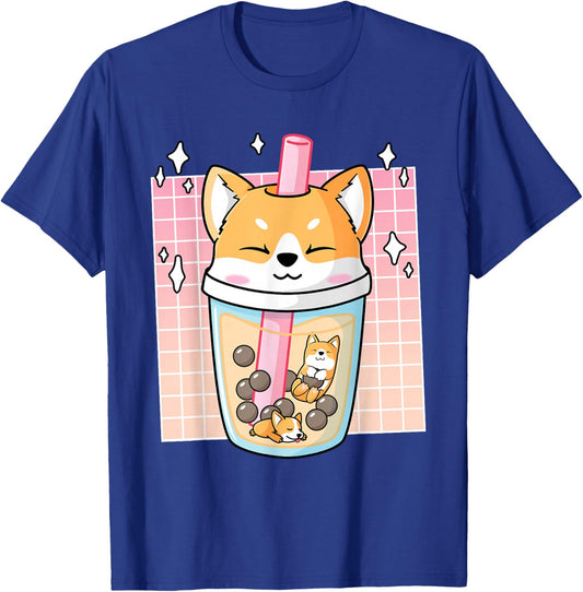 Kawaii Shiba Inu Dog Bubble Tea Boba Japan Corgi T-Shirt - T-Shirt | Royal