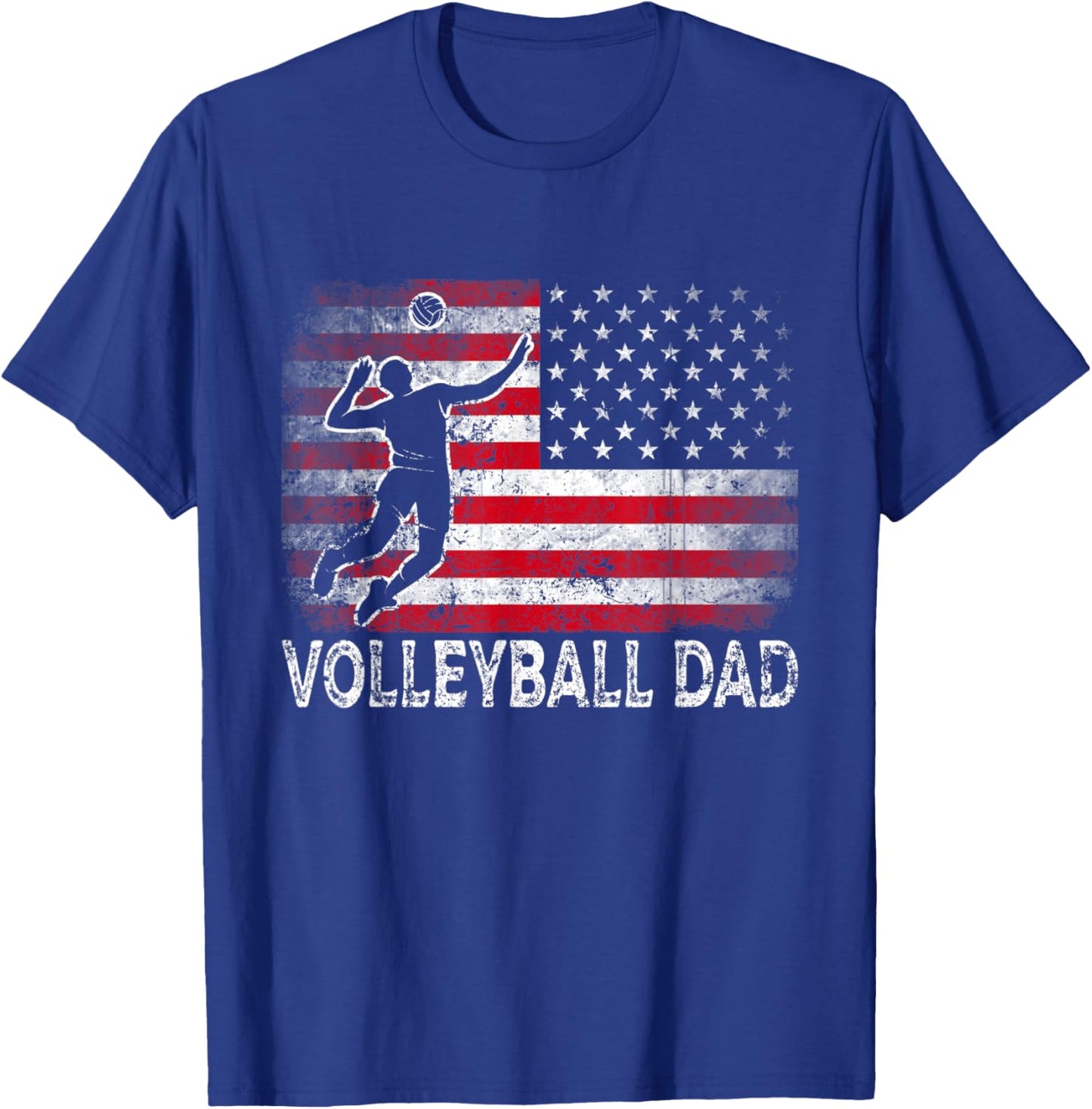 Volleyball Dad Vintage American Flag Retro Father's Day T-Shirt - T-Shirt | Royal