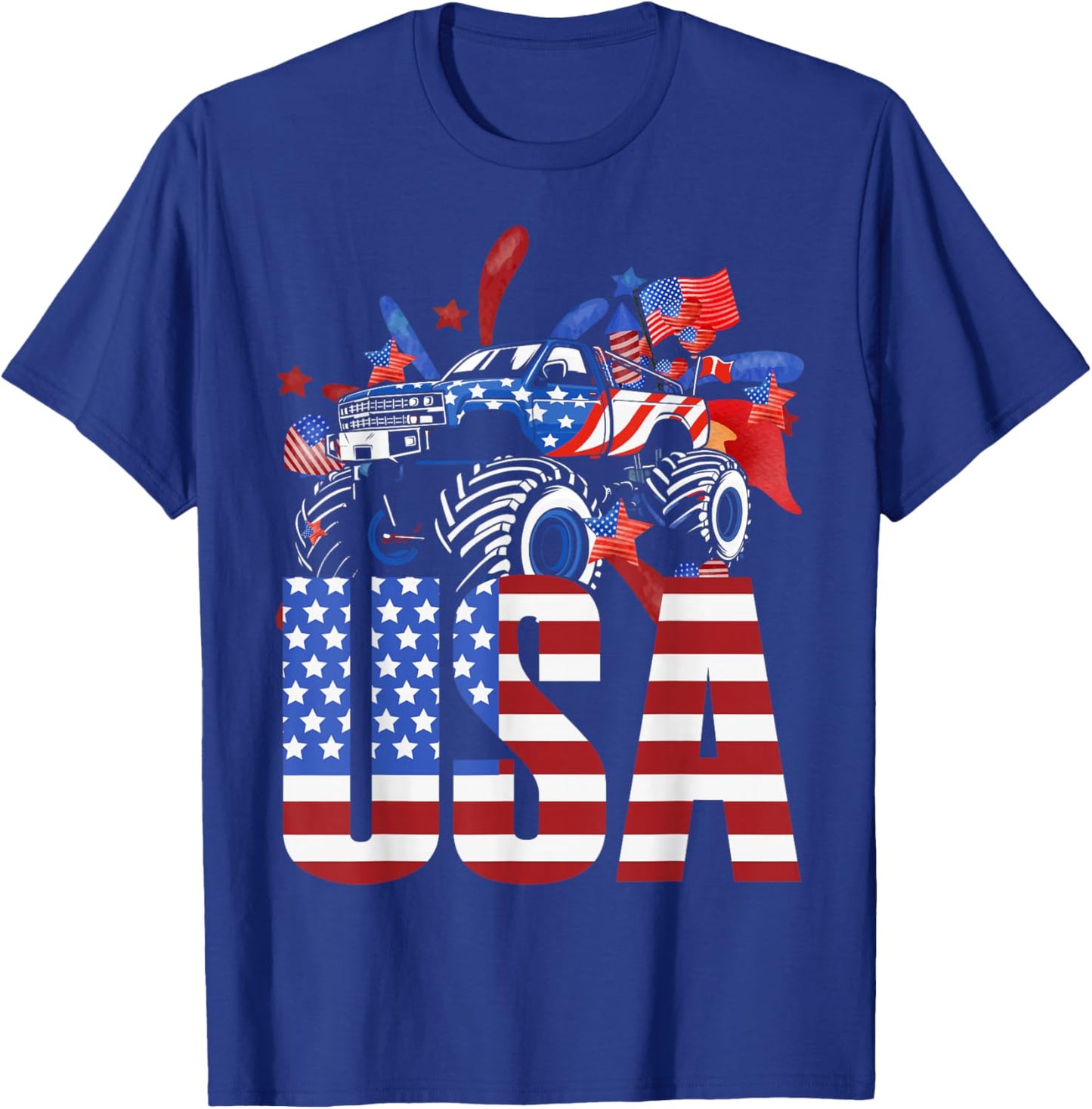 Monster Truck Toddler Boys USA American Flag July 4th Small T-Shirt - T-Shirt | Royal