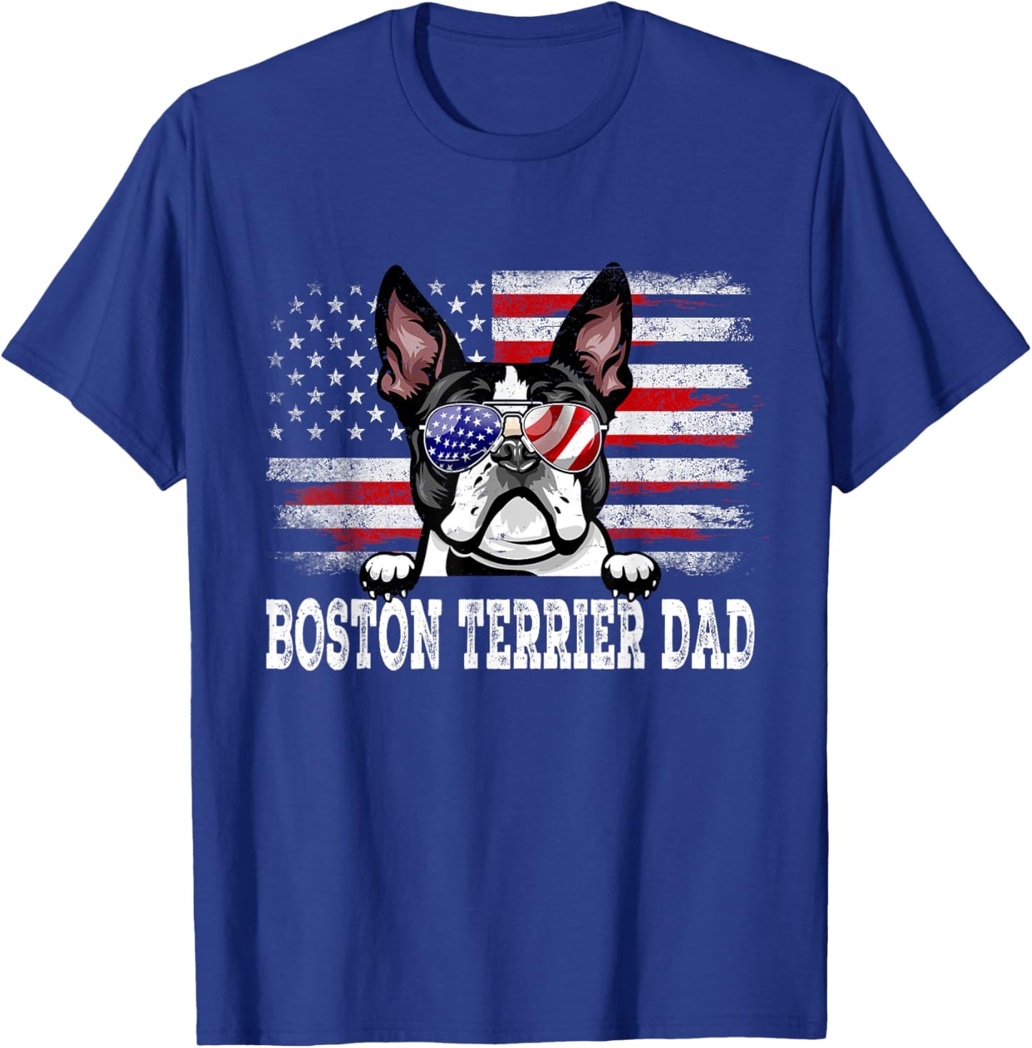 Vintage Boston Terrier Dad American Flag Father's Day T-Shirt - T-Shirt | Royal