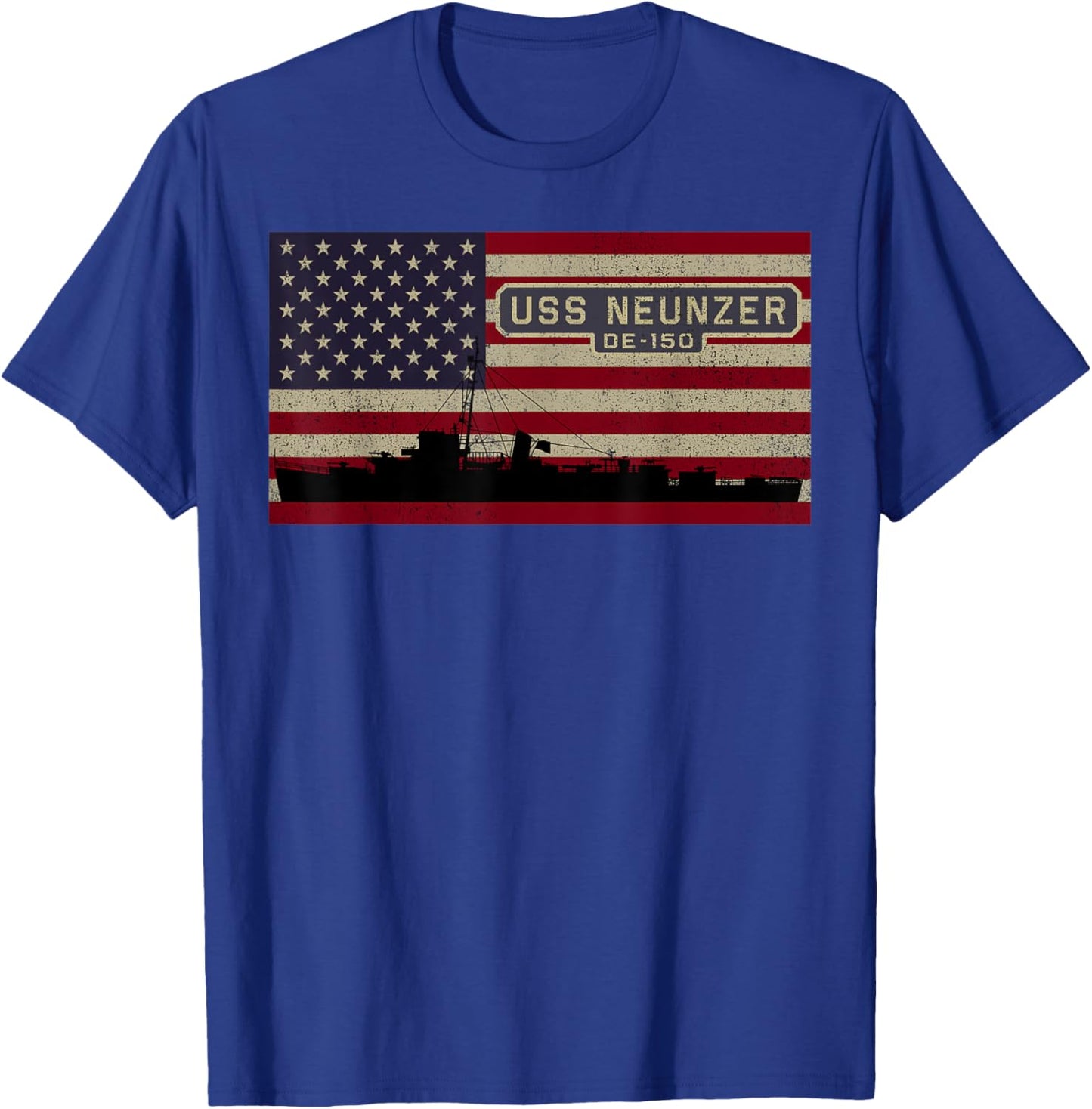 USS Neunzer DE-150 WW2 Ship American Flag T-Shirt - T-Shirt | Royal
