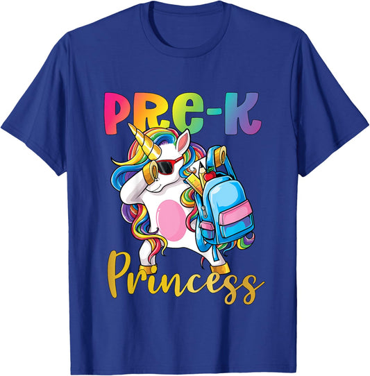 Pre K Princess Dabbing Unicorn Back to School Girls T-Shirt - T-Shirt | Royal