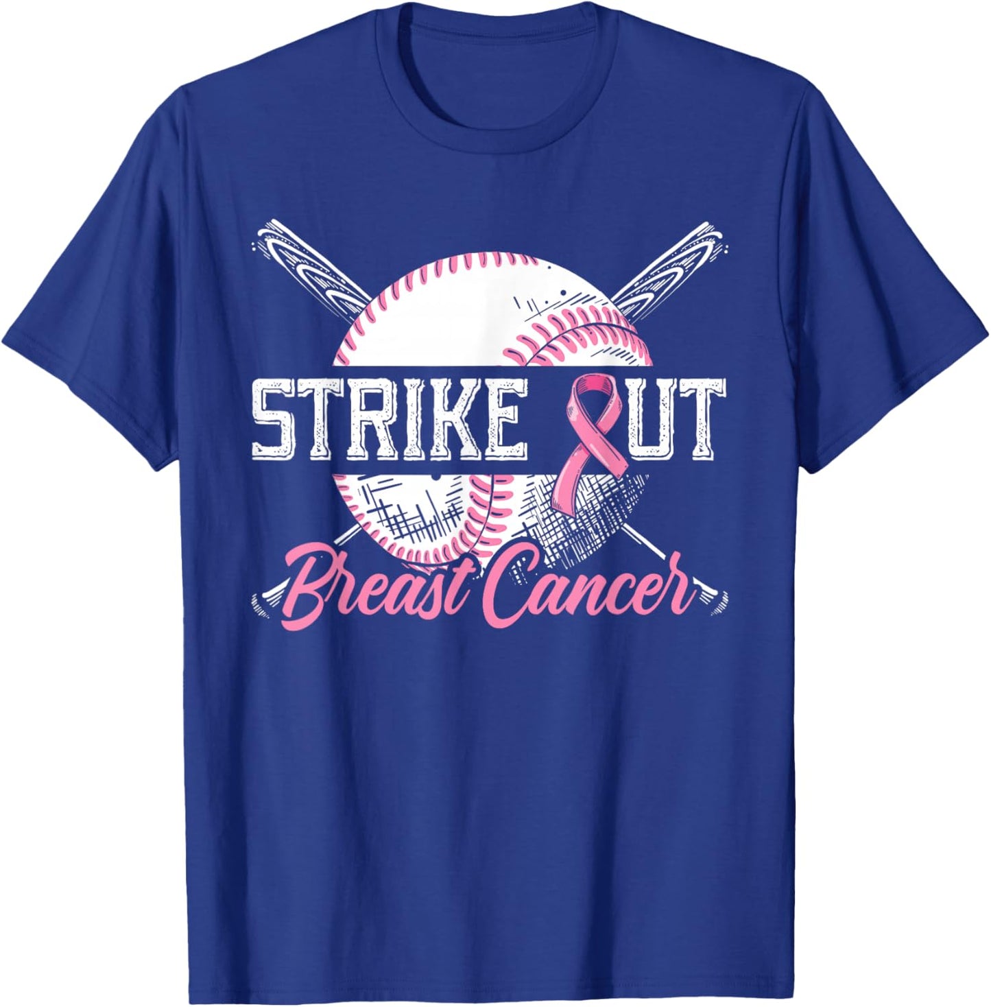 Strike Out Breast Cancer Baseball Breast Cancer Awareness T-Shirt - T-Shirt | Royal