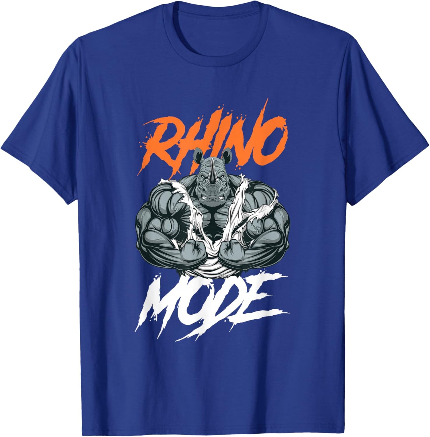 Funny Strong Rhino With Big Biceps Rhino Mode For Gym Lover T-Shirt - T-Shirt | Royal