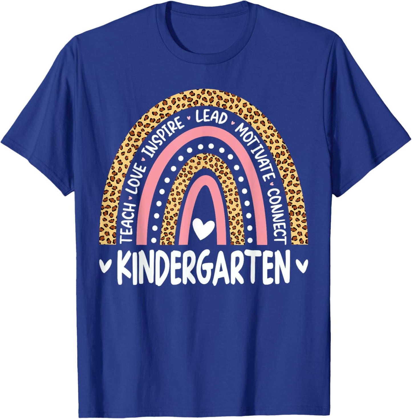 Kindergarten Rainbow Leopard Print Teacher Team Kinder Squad Women Kids T-Shirt - T-Shirt | Royal
