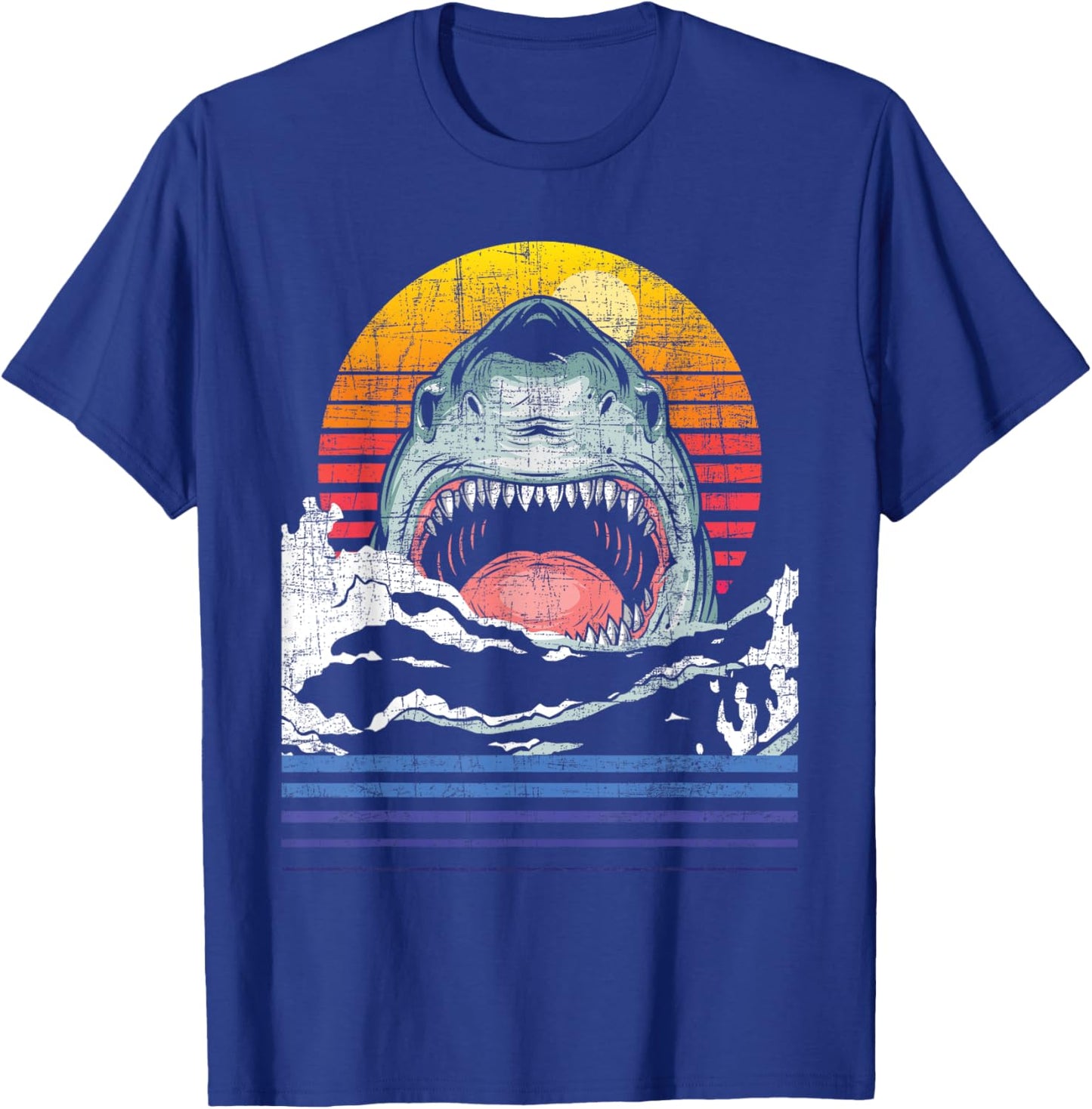 Retro Vintage Shark - Marine Biologist Wildlife Shark Lovers T-Shirt - T-Shirt | Royal