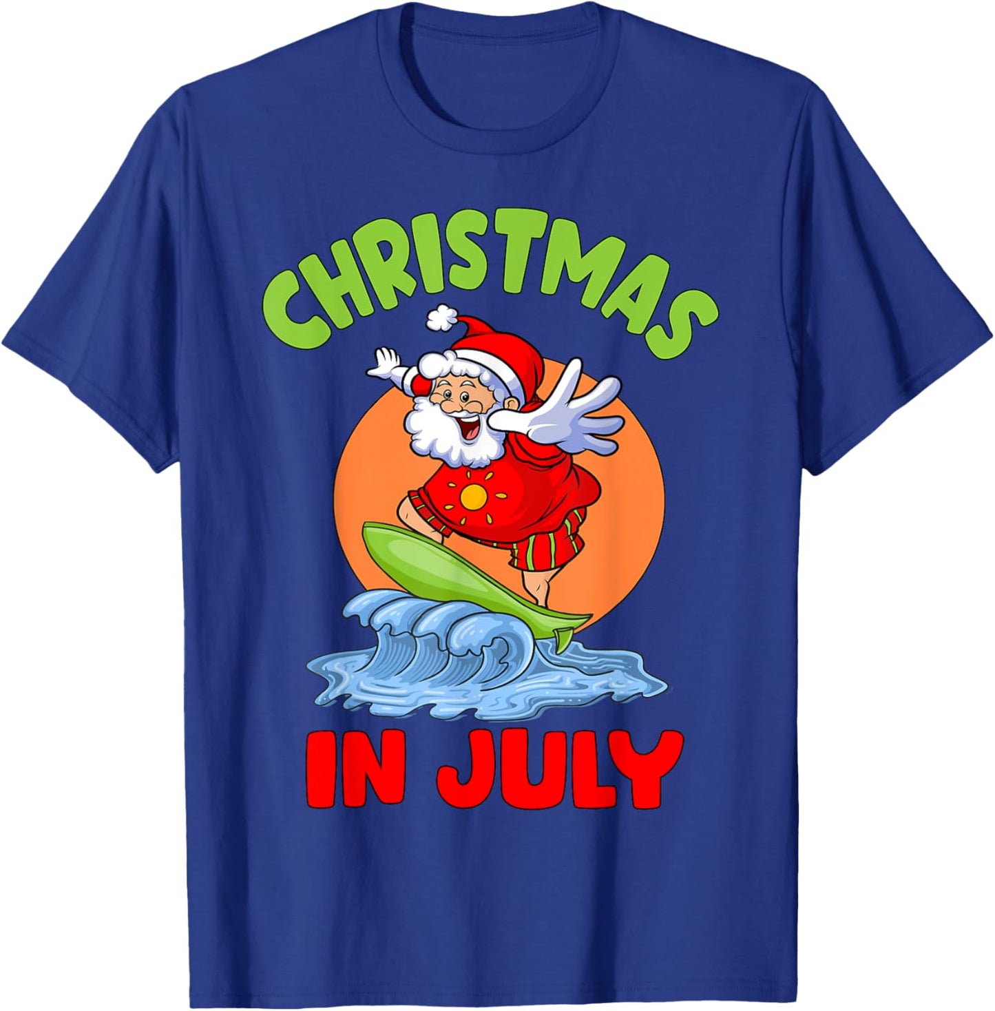 Christmas In July Santa Surfing Kids Toddler Hawaiian Party T-Shirt - T-Shirt | Royal