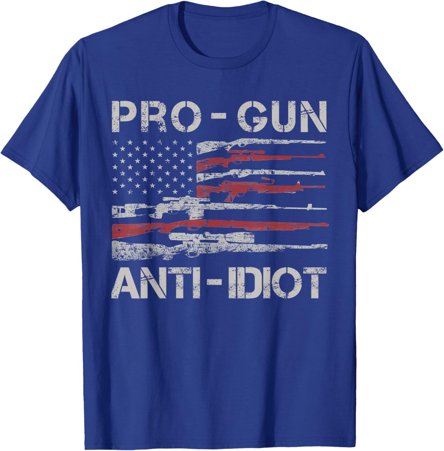Pro Gun Anti Idiot Shirt Vintage USA Flag 2nd Amendment T-Shirt - T-Shirt | Royal