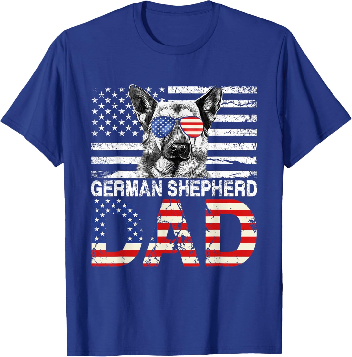Cool German Shepherd Dad USA Flag Patriotic Fathers Day T-Shirt - T-Shirt | Royal