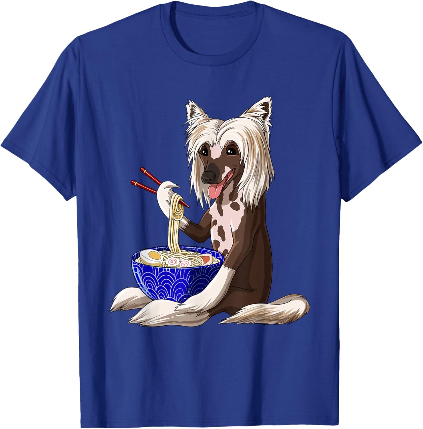 Funny Japanese Kawaii Dog Ramen Noodles Chinese Crested T-Shirt - T-Shirt | Royal