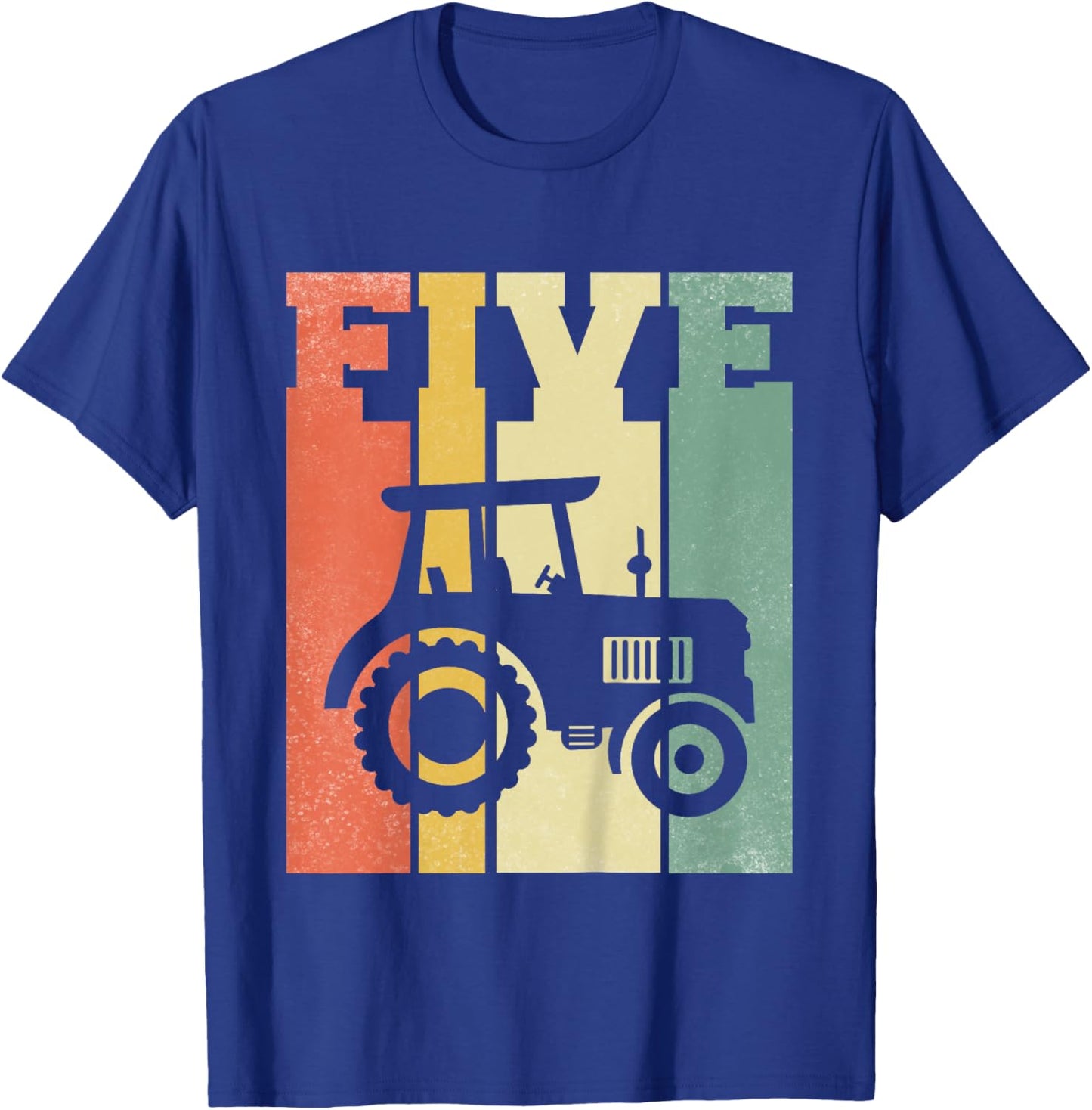Vintage Farm Tractor Five Year 5th Birthday Farmer Barnyard T-Shirt - T-Shirt | Royal