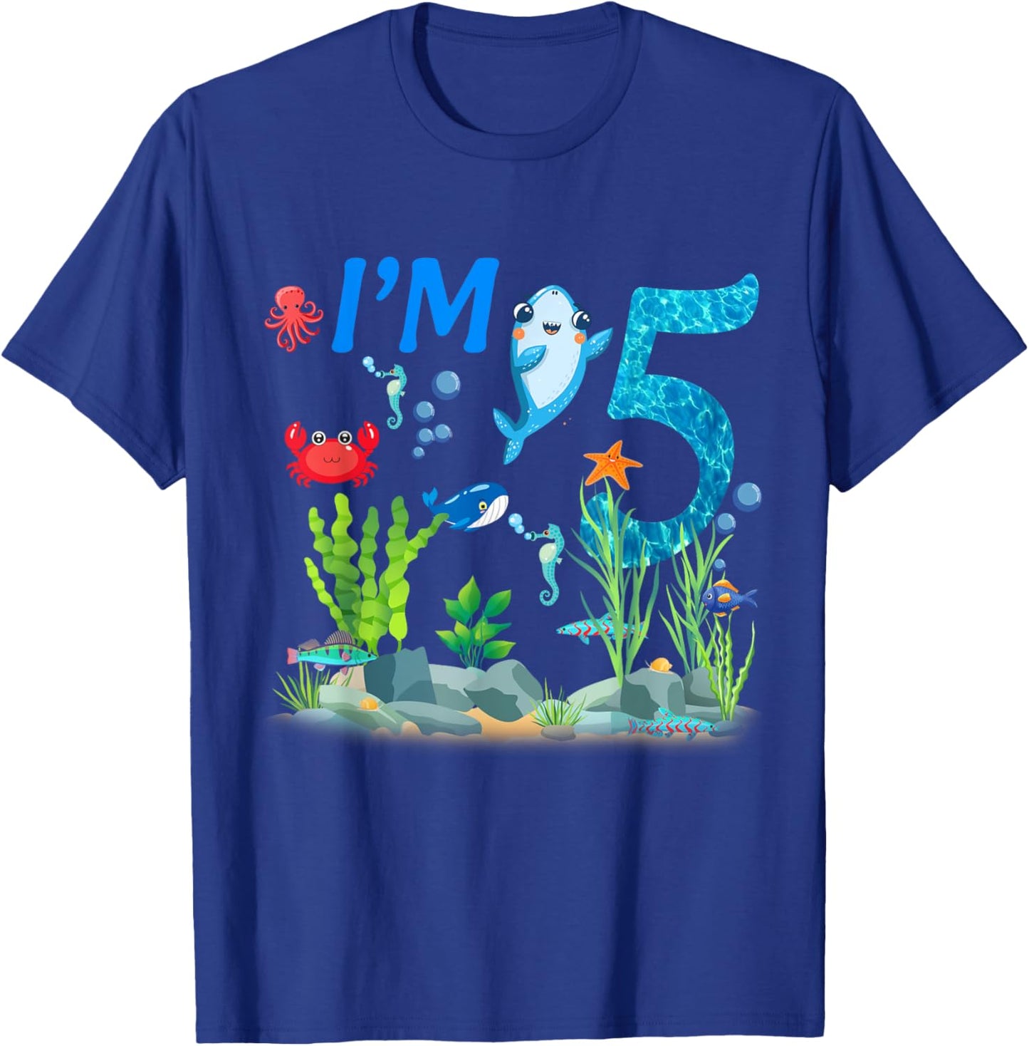 5 Year Old Ocean themed birthday Under the sea 5th birthday T-Shirt - T-Shirt | Royal
