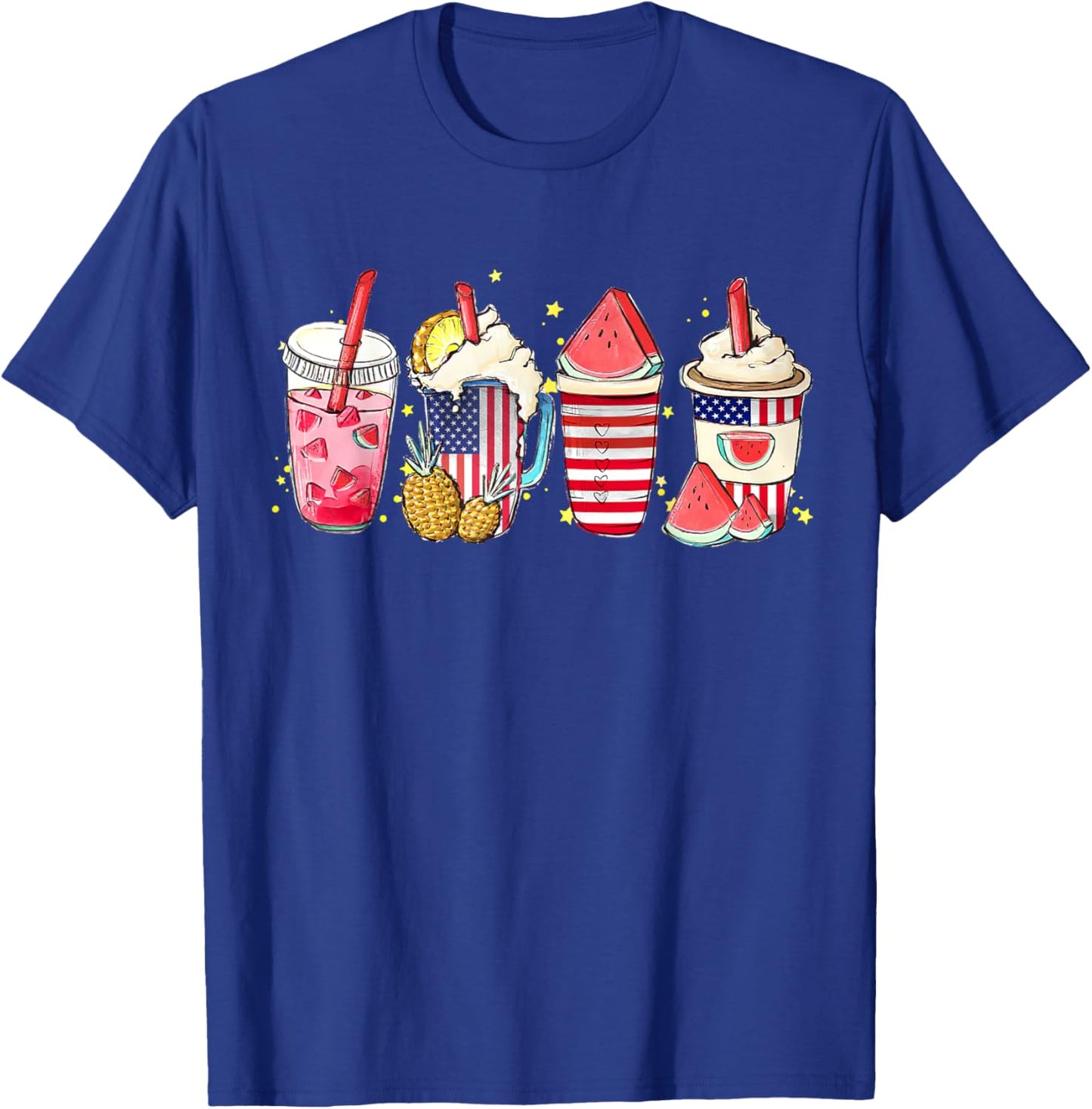 4th of July Coffee Lover Iced Latte Watermelon Slush T-Shirt - T-Shirt | Royal