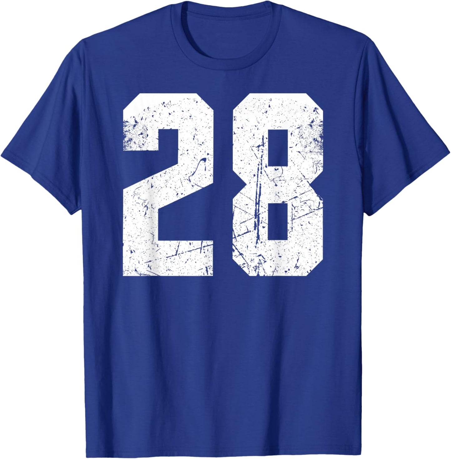 Vintage Number #28 White Sports Team Varsity Number T-Shirt - T-Shirt | Royal