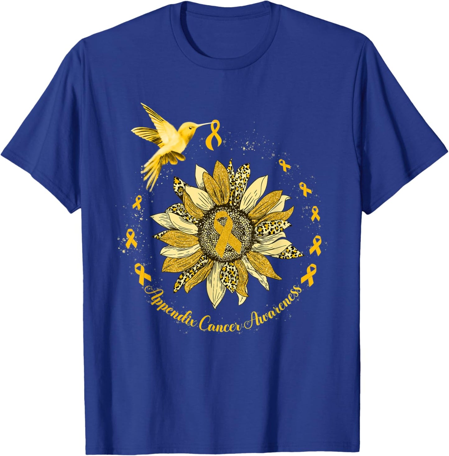 Sunflower Hummingbird Amber Appendix Cancer Warrior T-Shirt - T-Shirt | Royal