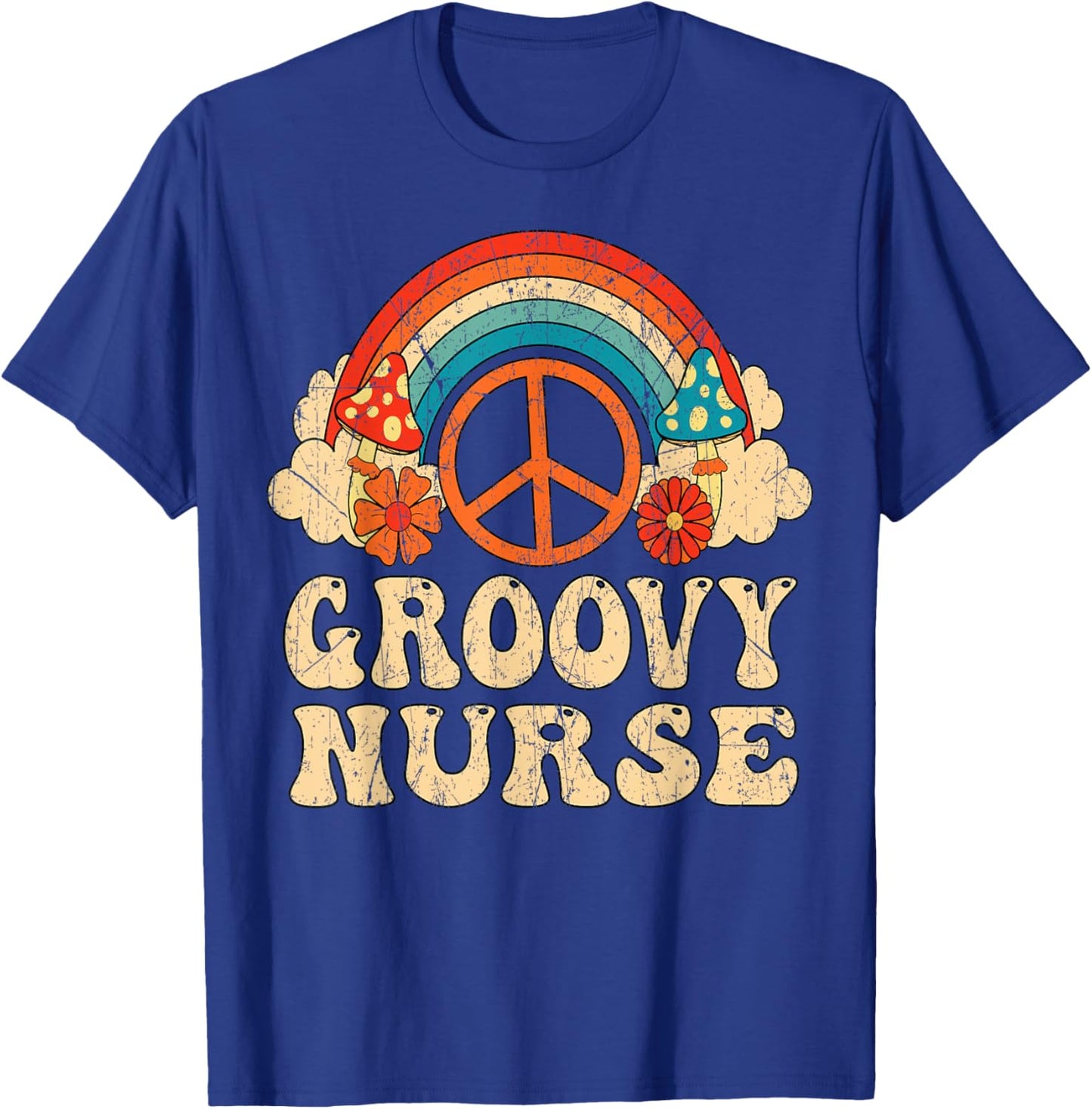Groovy Nurse 70s Aesthetic Nursing 1970's Retro Nurse T-Shirt - T-Shirt | Royal