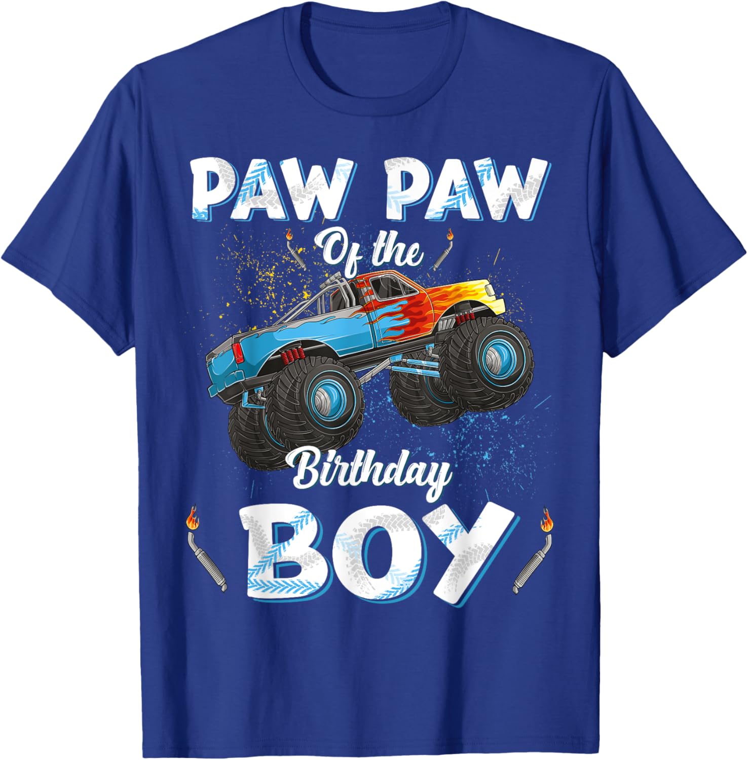 Paw Paw Of The Birthday Boy Monster Truck Bday Men Grandpa T-Shirt - T-Shirt | Royal