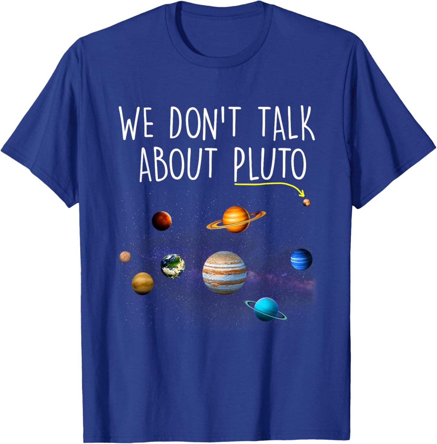 Funny Pluto Planet Space Science Astronomy -Adults Black Small Classic Fit Short Sleeve Planetary Graphic Print T-Shirt - T-Shirt | Royal