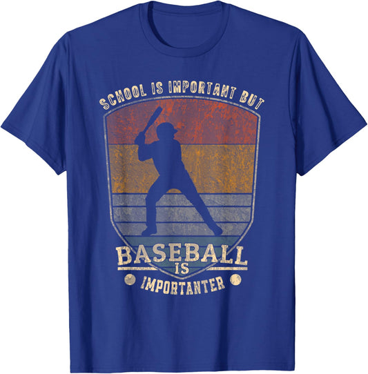 Retro School Is Important But Baseball Is Importanter Men T-Shirt - T-Shirt | Royal