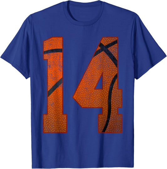 14th Birthday Party Fourteen 14 Year Old Basketball Bday Boy T-Shirt - T-Shirt | Royal