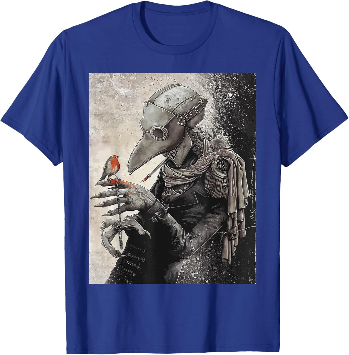 plague Doctor with little Bird Scary Grunge Goth Gothic T-Shirt - T-Shirt | Royal