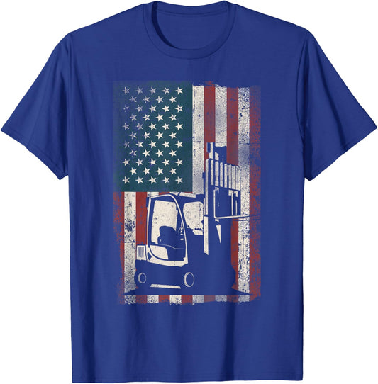Certified Forklift Truck Operator American Flag Patriotic T-Shirt - T-Shirt | Royal
