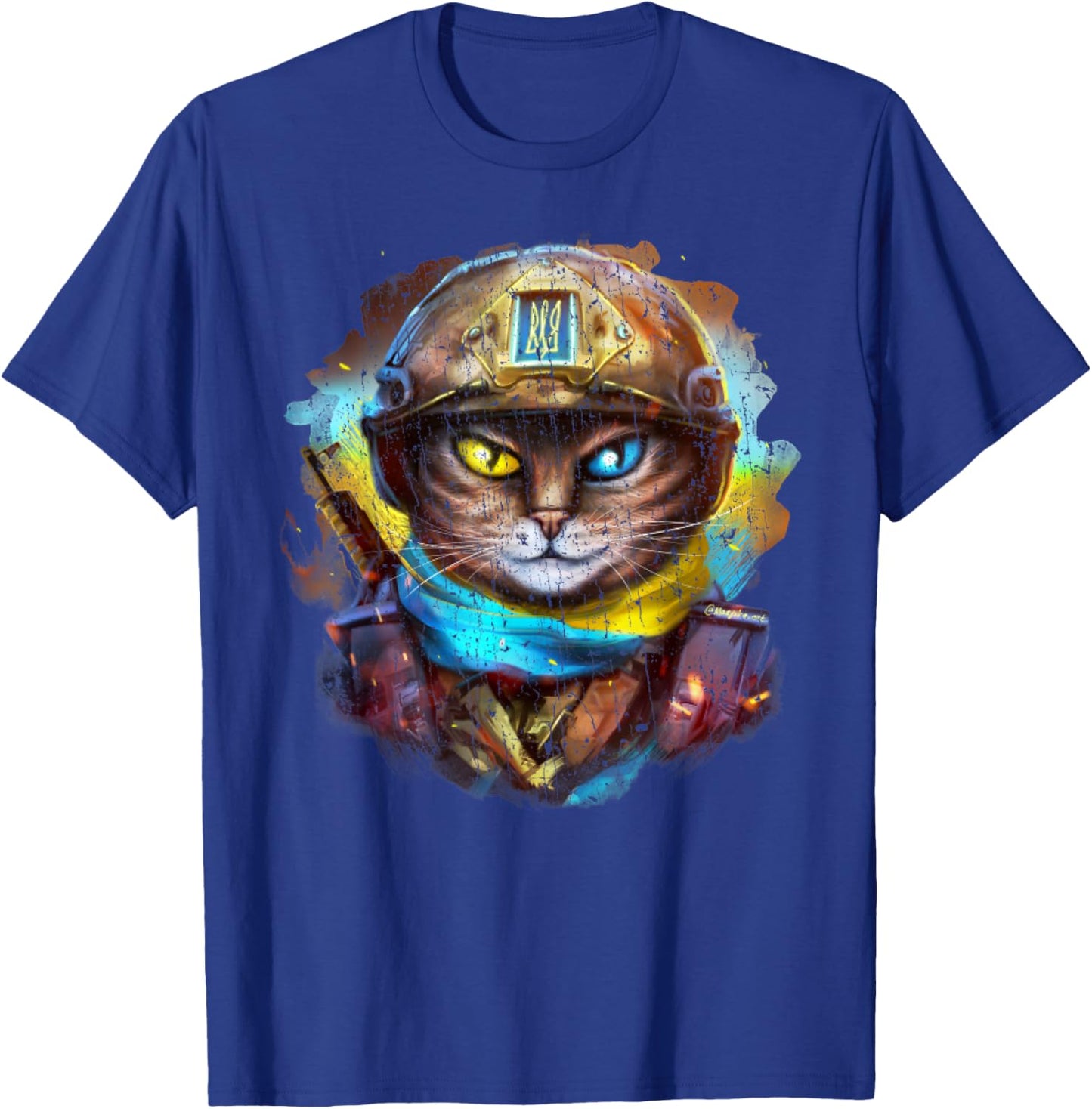 Funny Cat Ukrainian Soldier Flag Vintage Support Ukraine Women Kids T-Shirt - T-Shirt | Royal