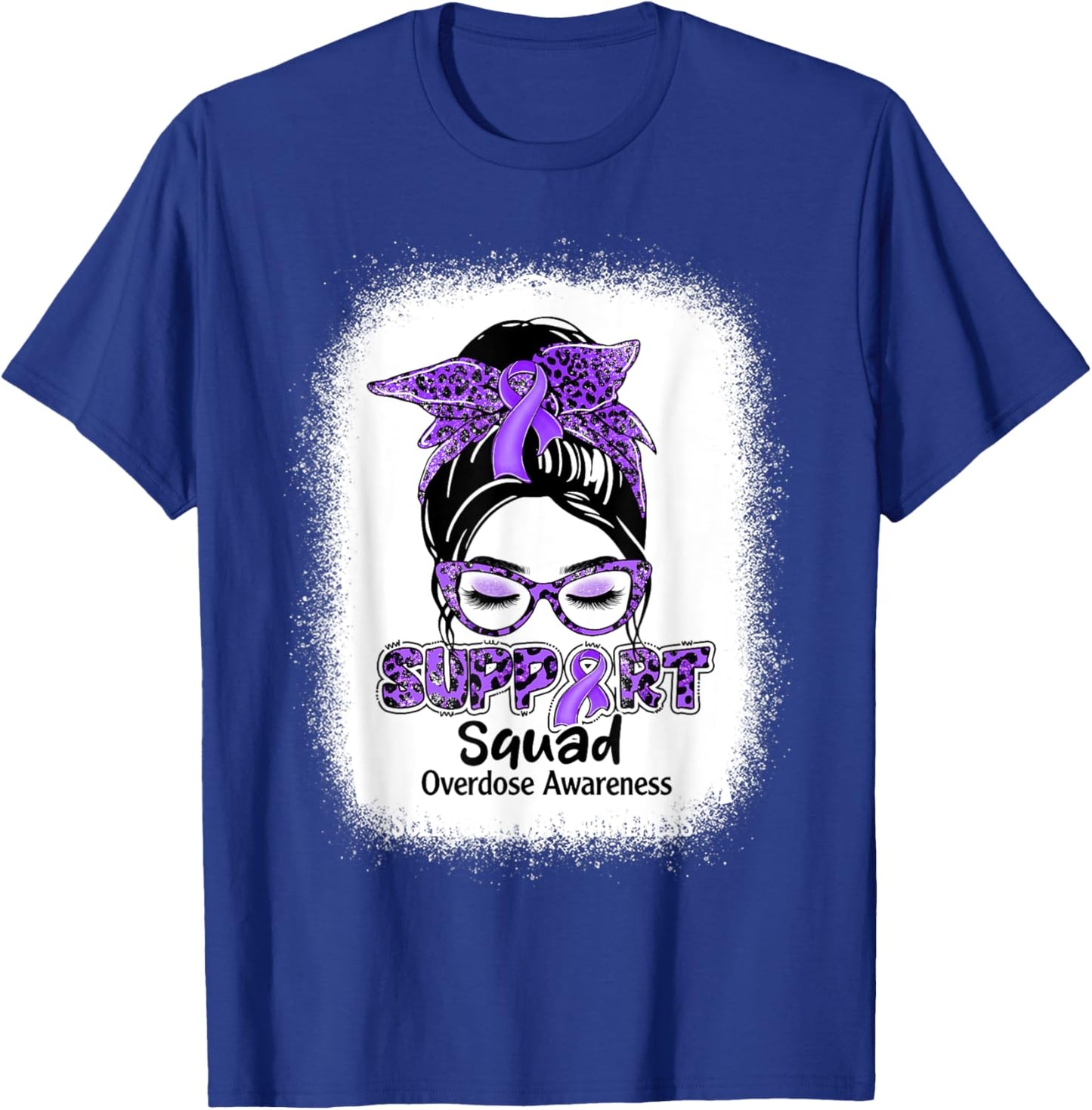 Support Squad Messy Bun Purple Ribbon Overdose Awareness T-Shirt - T-Shirt | Royal