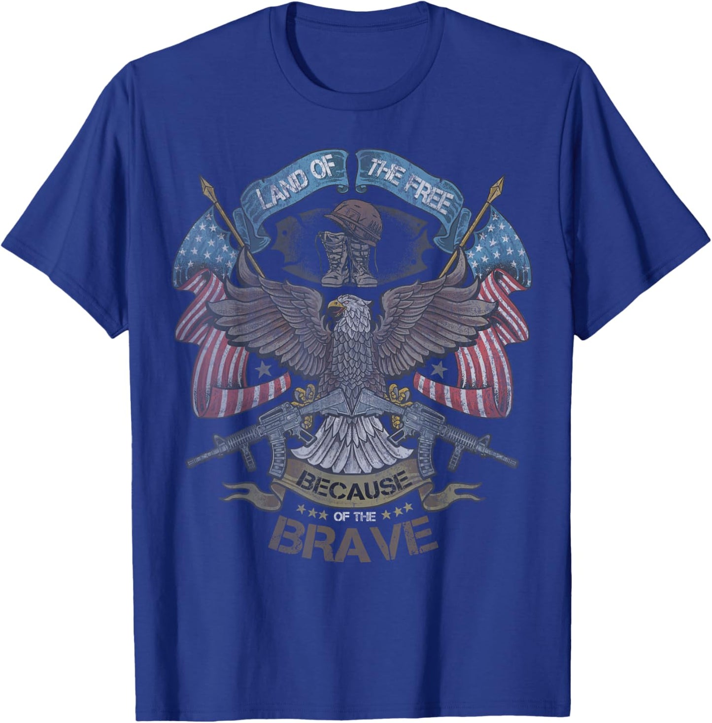America Eagle | Land of the Free Because of the Brave T-Shirt - T-Shirt | Royal