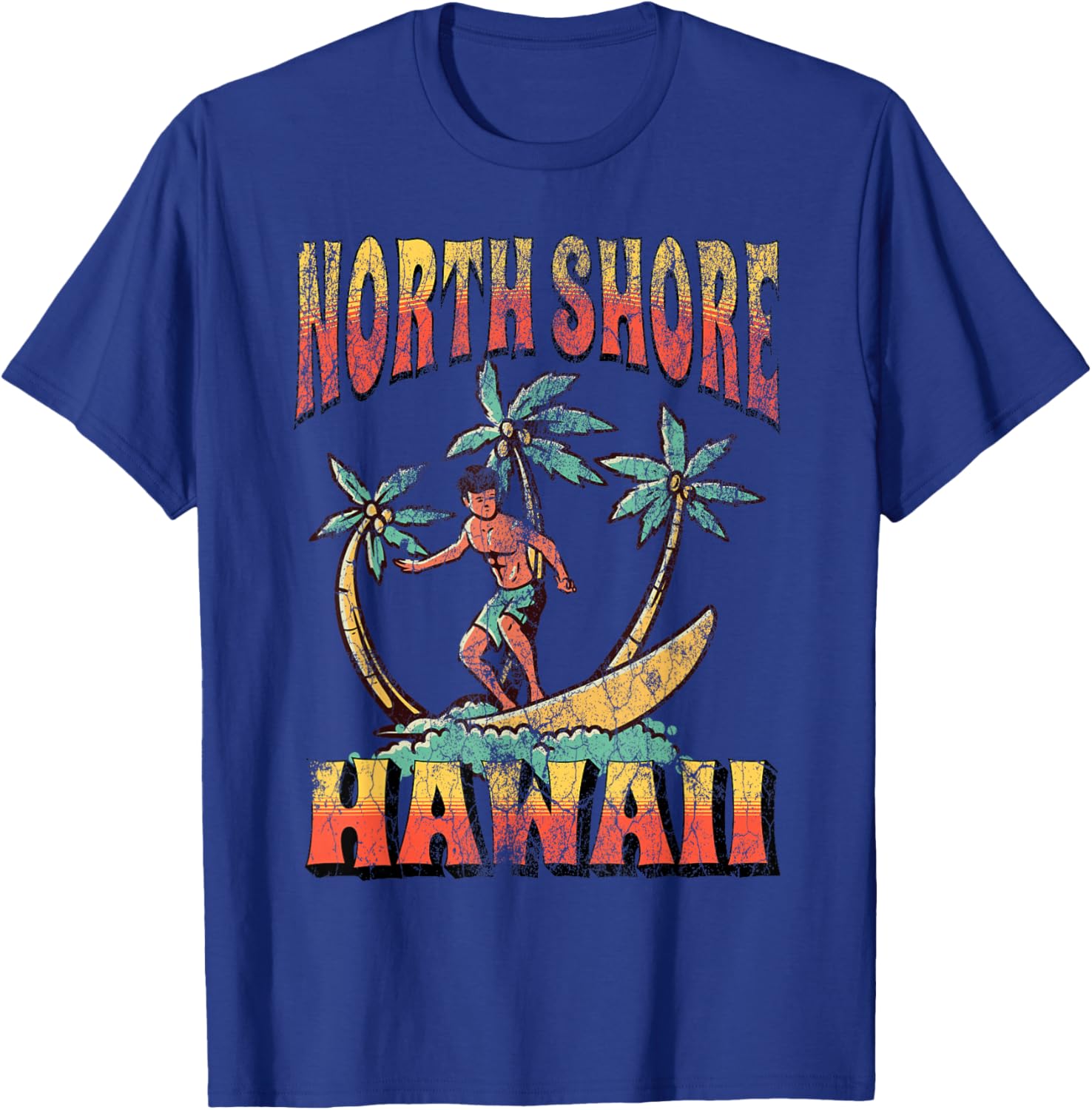North Shore Hawaii Beach Surf Summer Vacation Vintage T-Shirt - T-Shirt | Royal