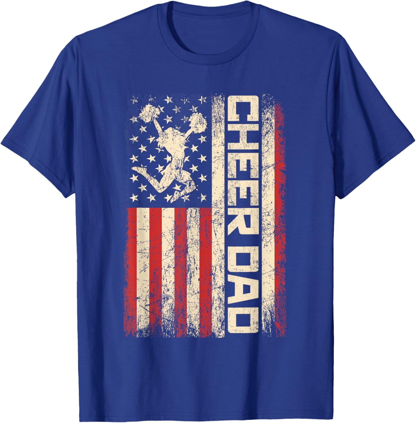 Cheerleader Dad Funny Cheer Dad American US Flag Father Team T-Shirt - T-Shirt | Royal