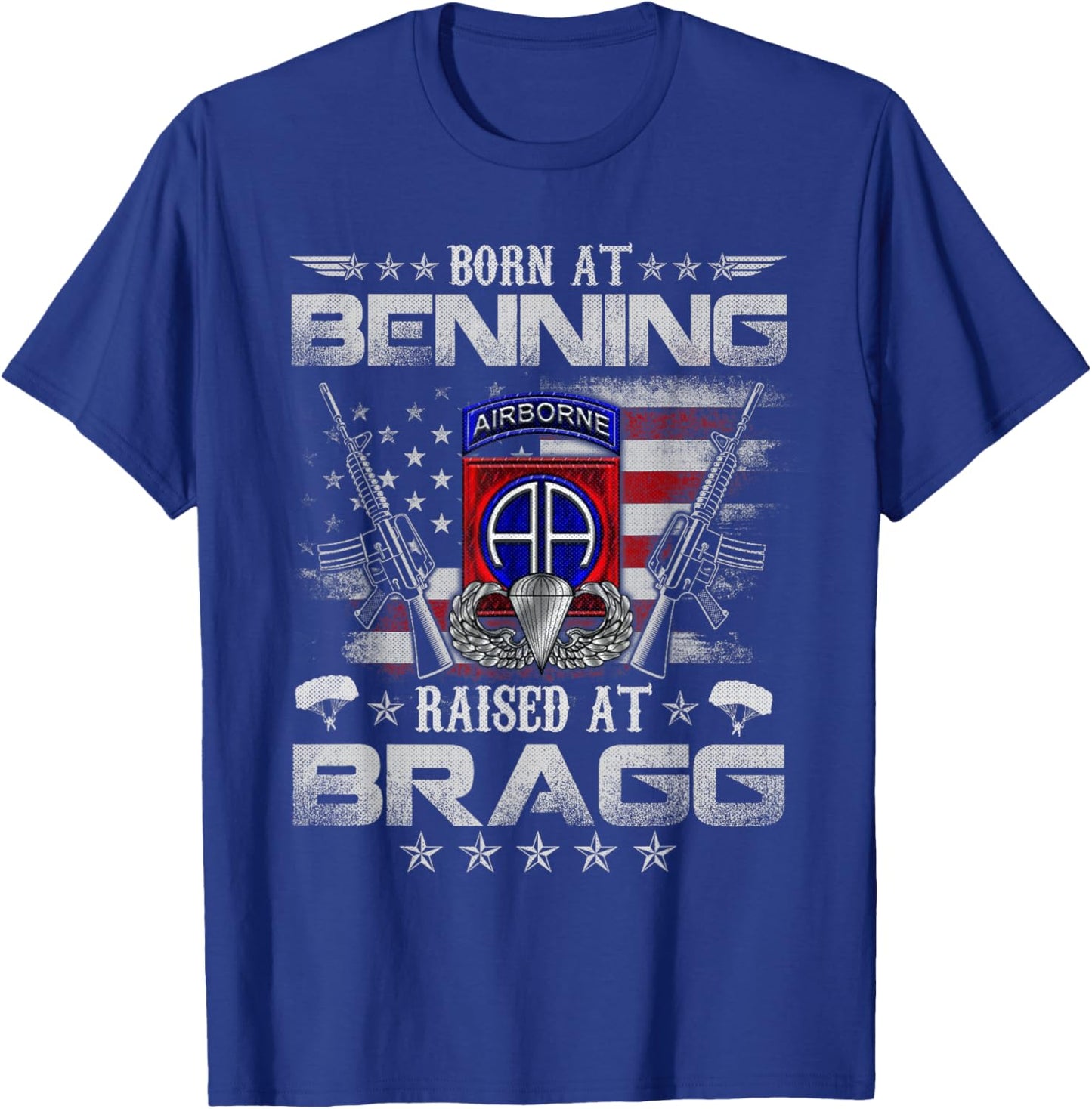82nd Airborne Division Born At Ft Benning Raised Fort Bragg T-Shirt - T-Shirt | Royal