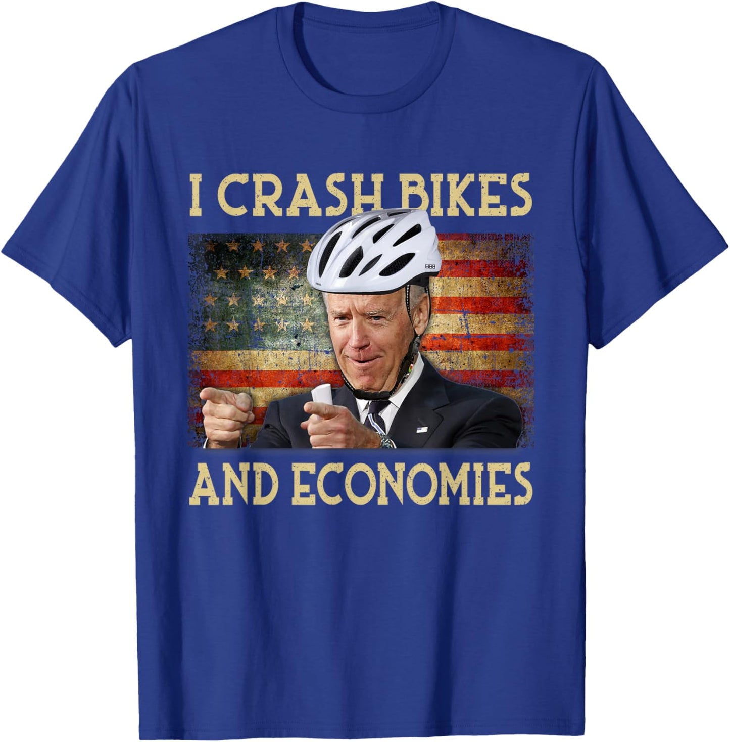 I Crash Bikes and Economies Joe Biden Falling off bike Retro T-Shirt - T-Shirt | Royal