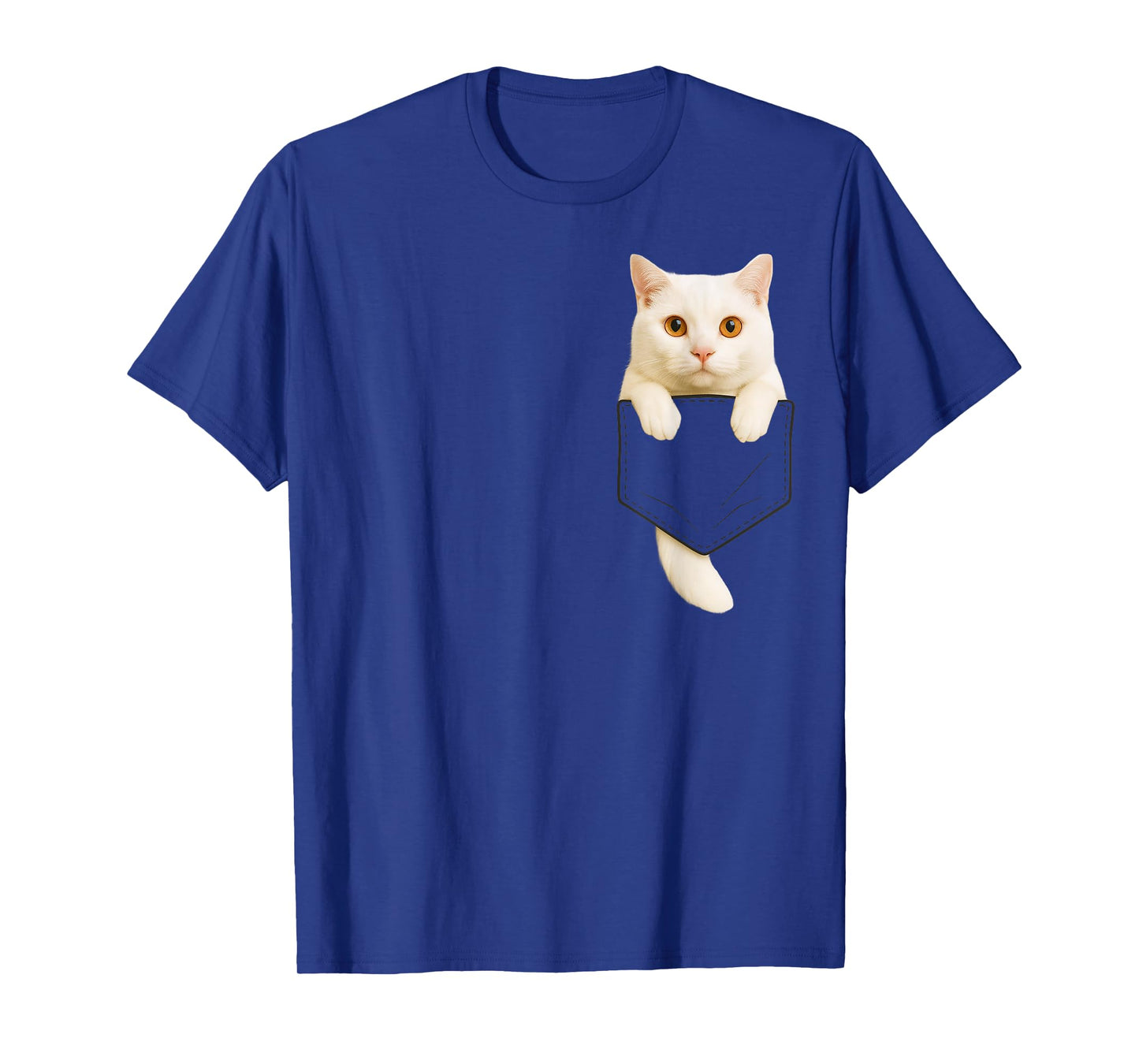 Cute White Cat Pocket Funny Gifts Cat Mom Cat Dad Cat Lover T-Shirt