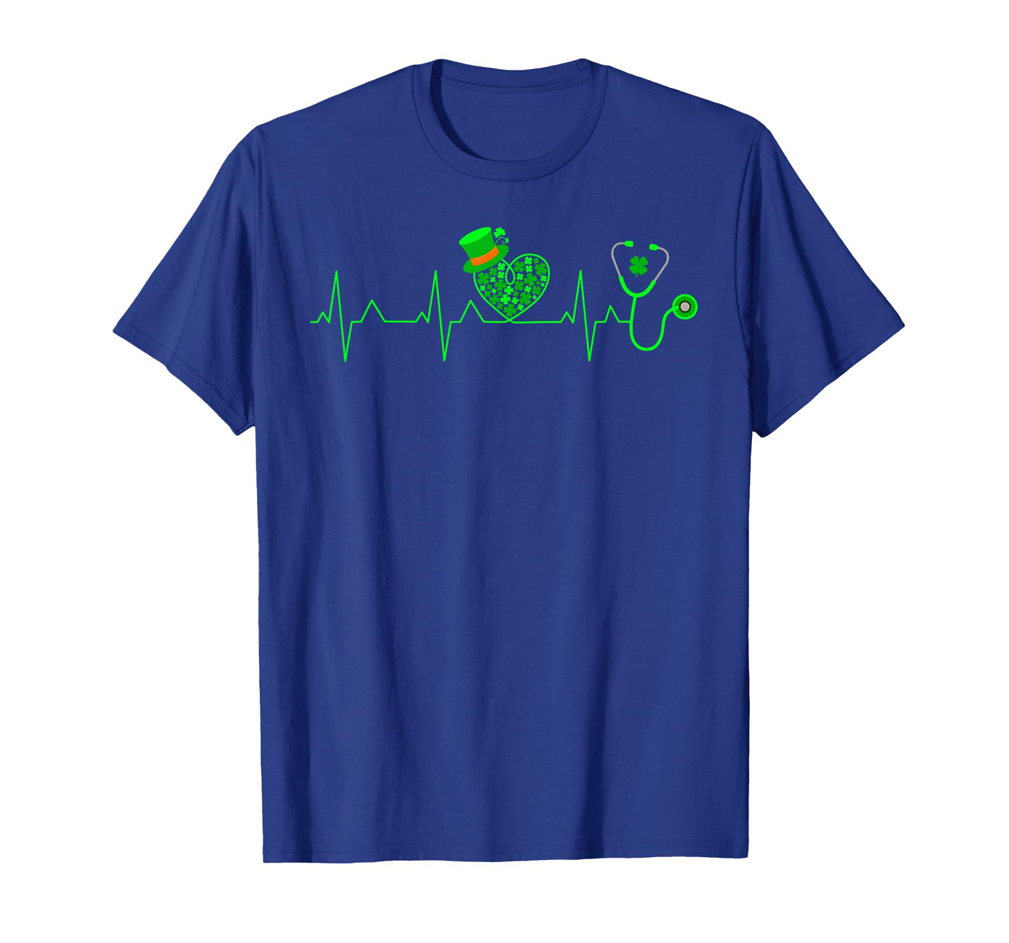 Shamrock Heartbeat Stethoscope Scrub Nurse St Patricks Day T-Shirt