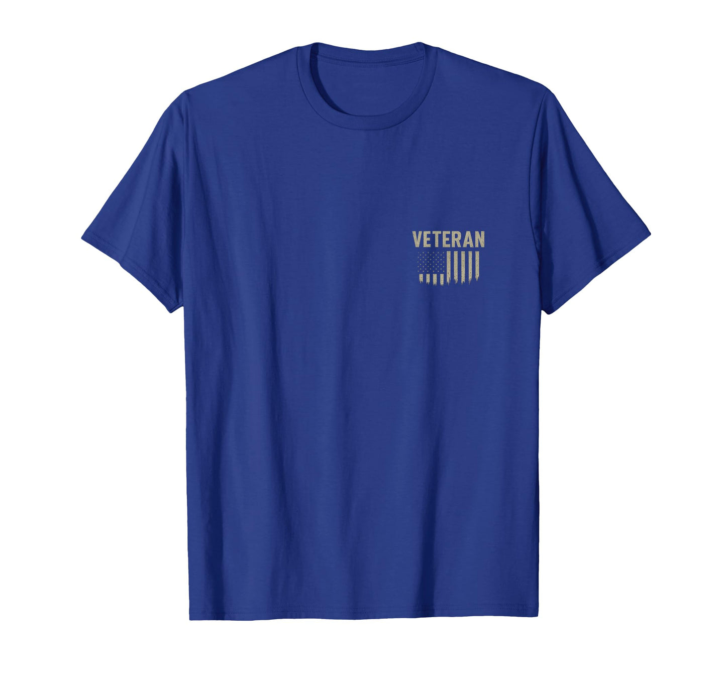 Veteran Pocket Emblem Distressed USA Flag Printed on Back T-Shirt