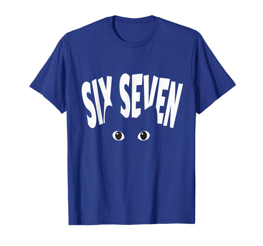Funny 6-7 Meme Design Six Seven Peeking Cat Graphic T-Shirt