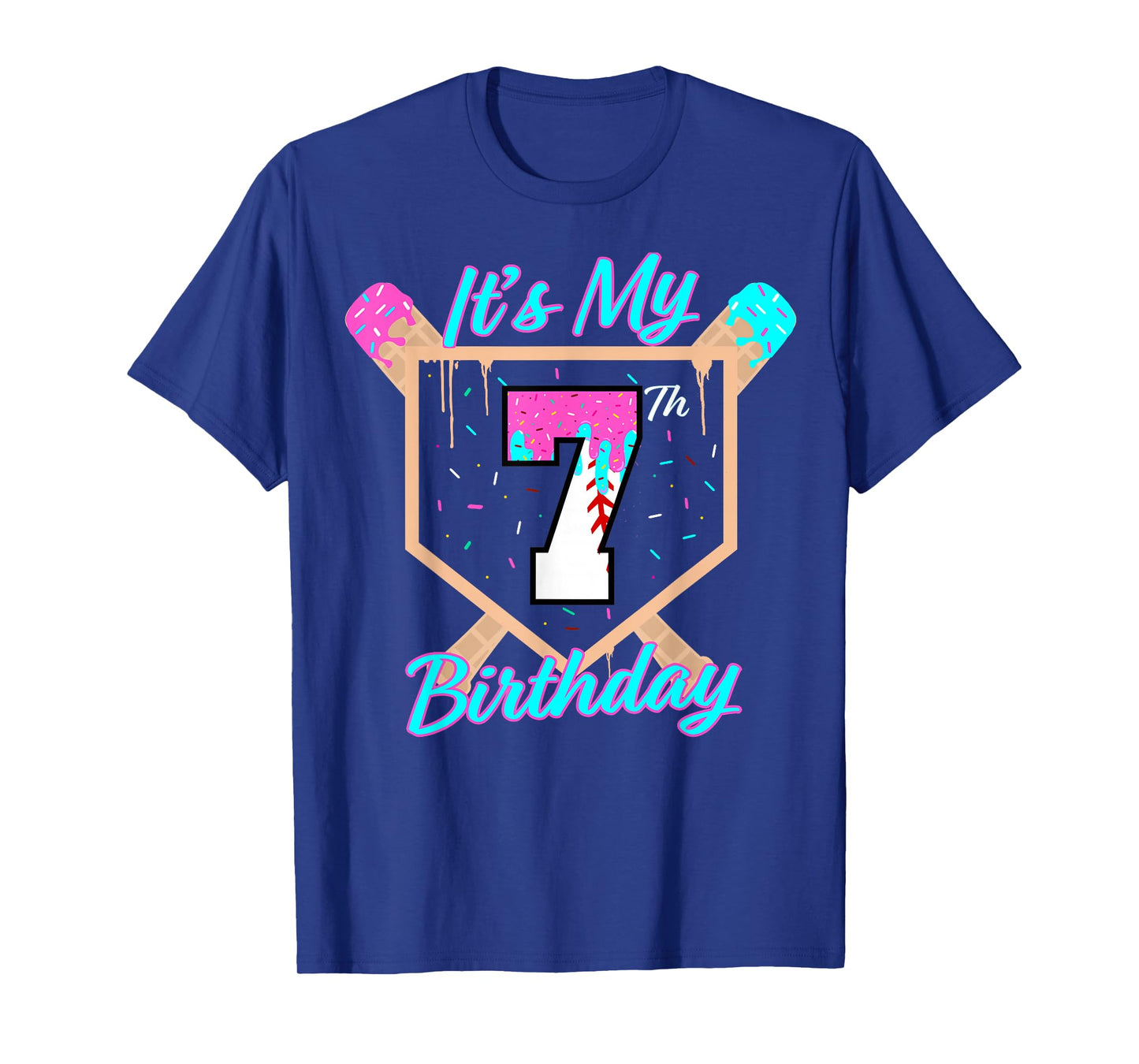 Baseball 7 Year Old Ice Cream Drip 7th Birthday Boy Number 7 T-Shirt