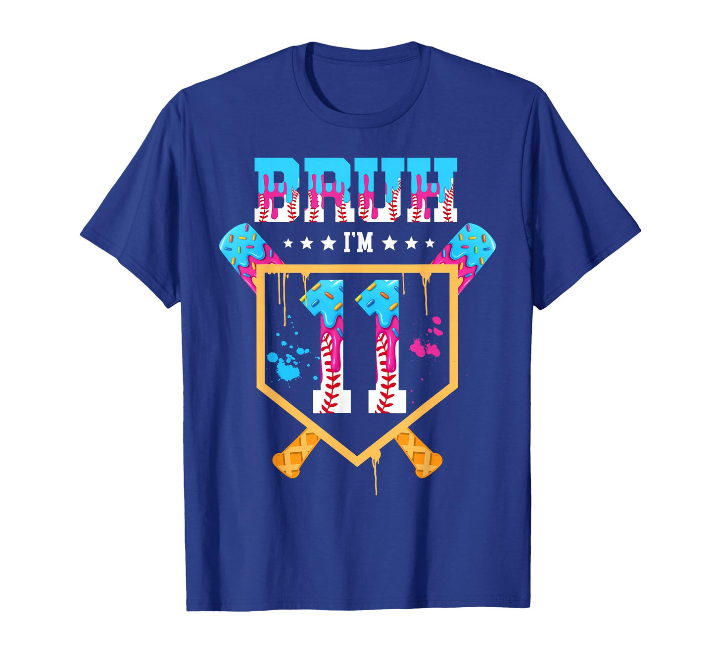 Baseball 11 Year Old Ice Cream Drip 11th Birthday Boys T-Shirt