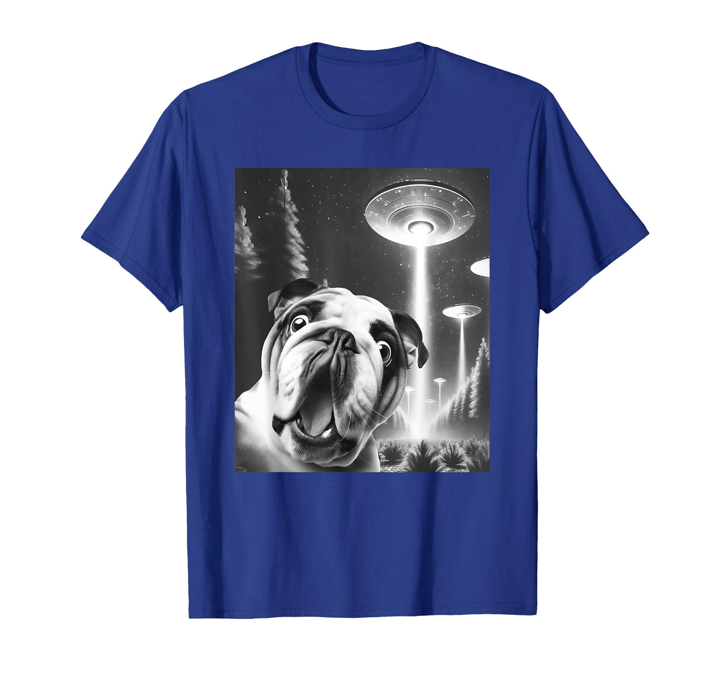 Funny English Bulldog Alien UFO Taking a Selfie Dog Mom Dad T-Shirt